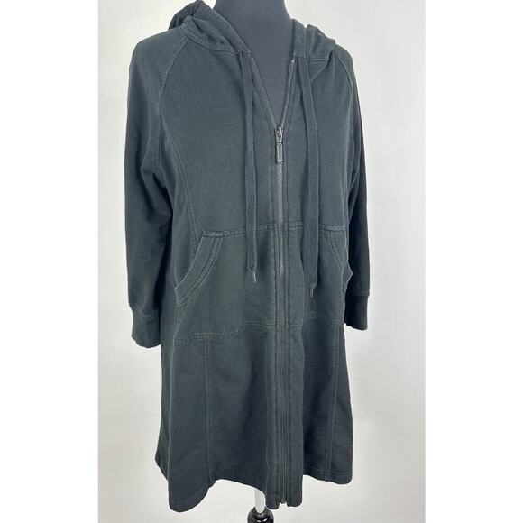Norma Kamali Size Large Black Hooded Sweatshirt Mini Dress Zip Stylish Trendy - Picture 1 of 11